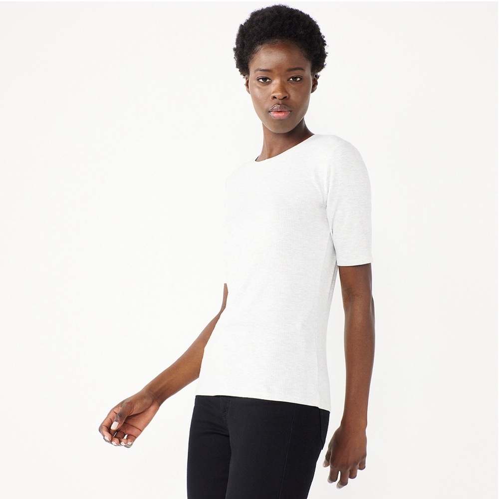 Nine West White Essential Elbow Sleeve Tee - Petite S